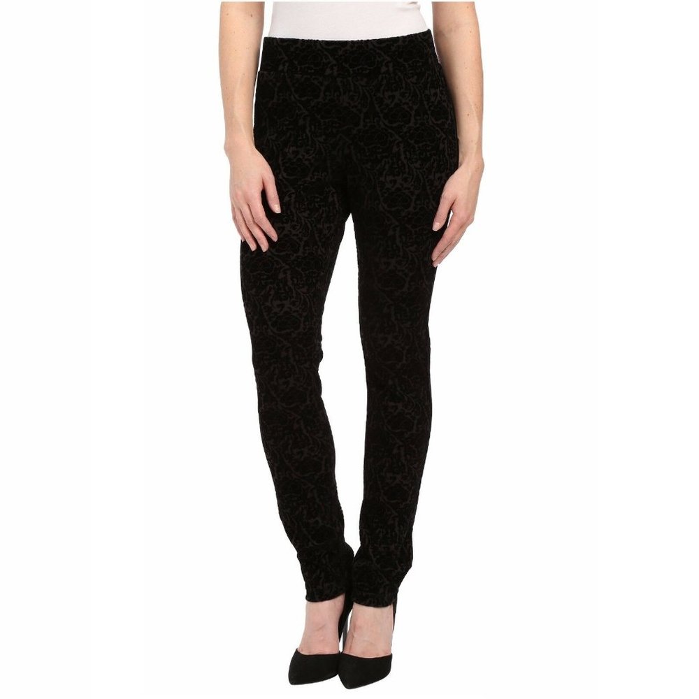 NWT NYDJ Not Your Daughters Jeans Leggings BLACK PRIMROSE FLOCKING Joanie Petite